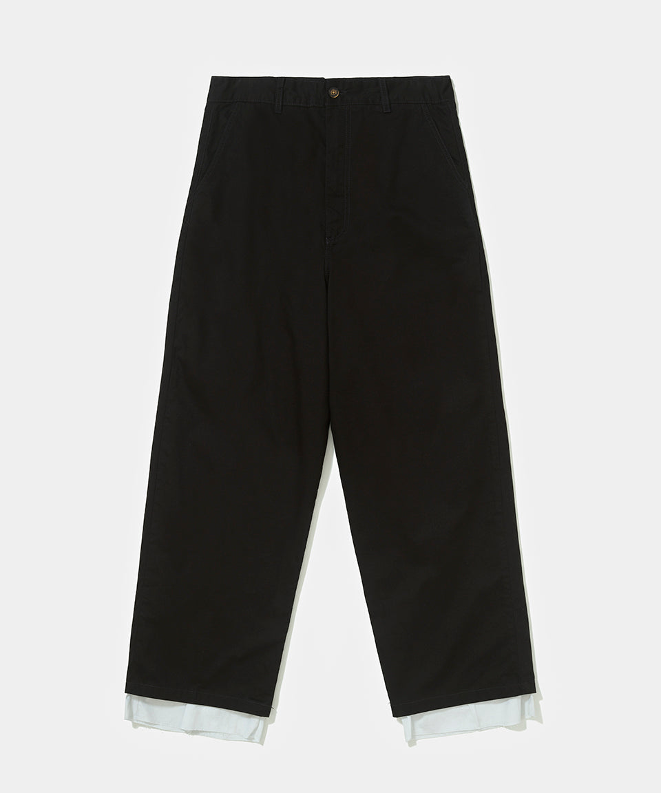 Lined Chino Wide Leg Trousers - Black