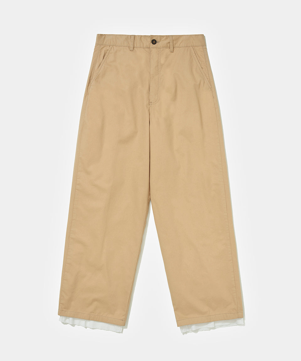 Lined Chino Wide Leg Trousers - Khaki