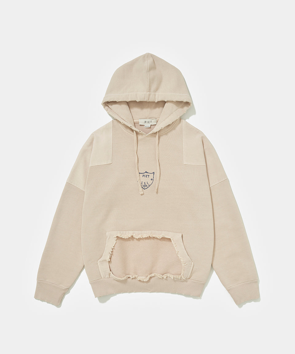 Distressed Cut Out Hoodie - Beige