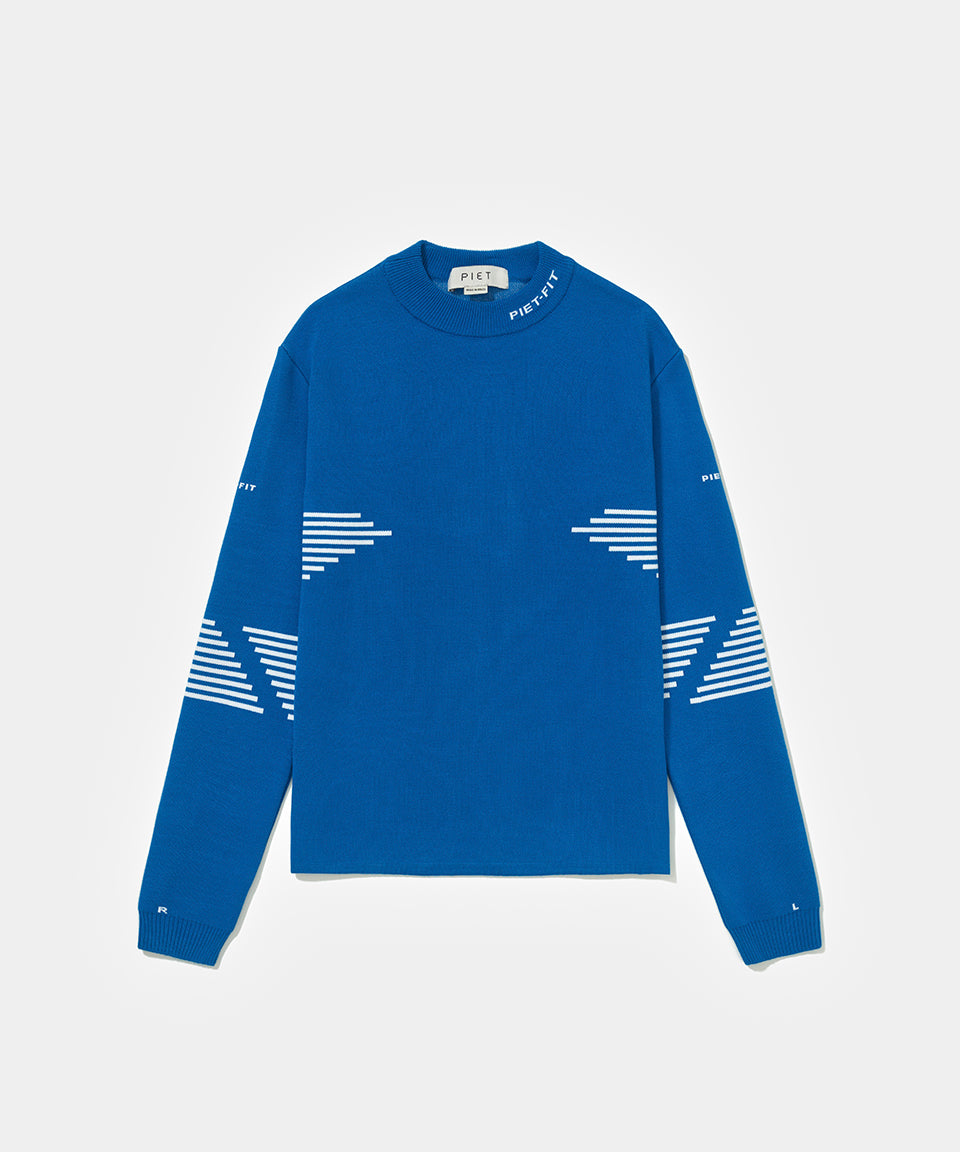 Fitted Long Sleeve Sport Sweater - Blue