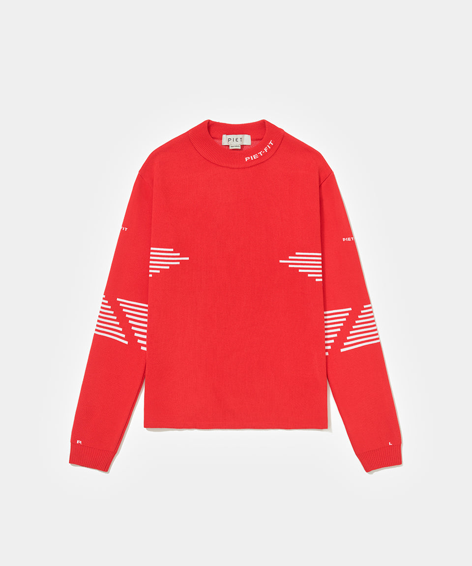 Fitted Long Sleeve Sport Sweater - Red