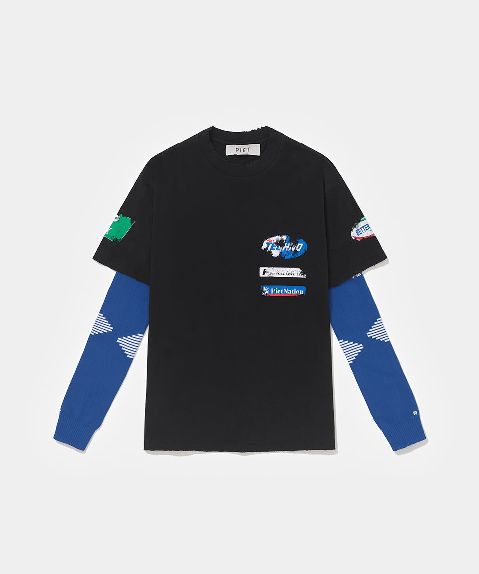 Piet F.C. Knitted Sleeve T-shirt - Vintage Black/Blue