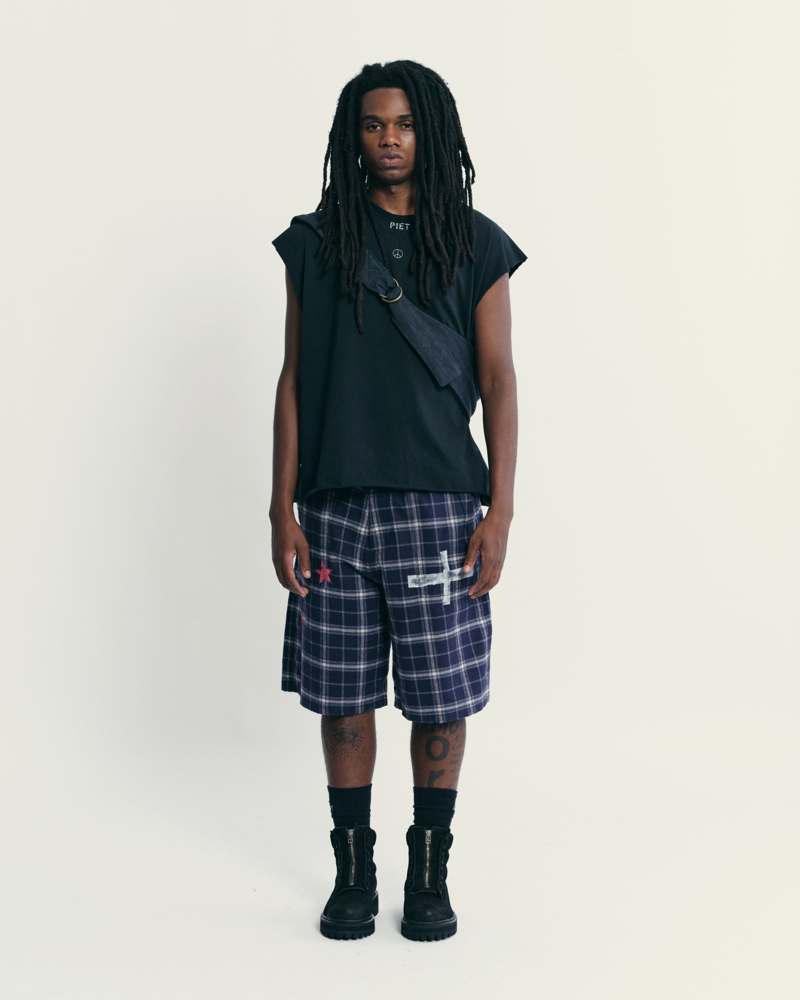PIET Plaid Cross Wide Leg Shorts