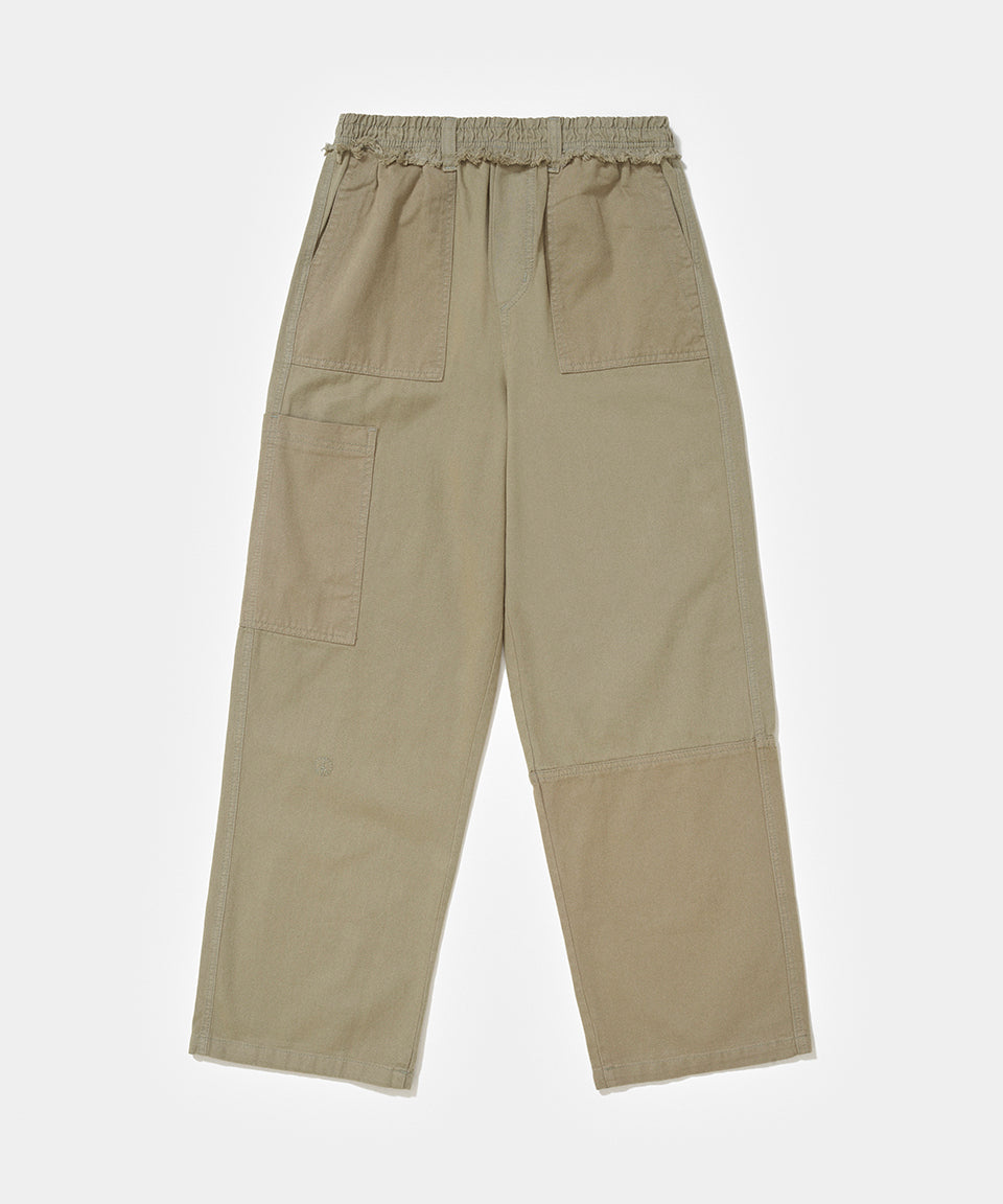 Straight Leg Patchwork Trousers - Olive