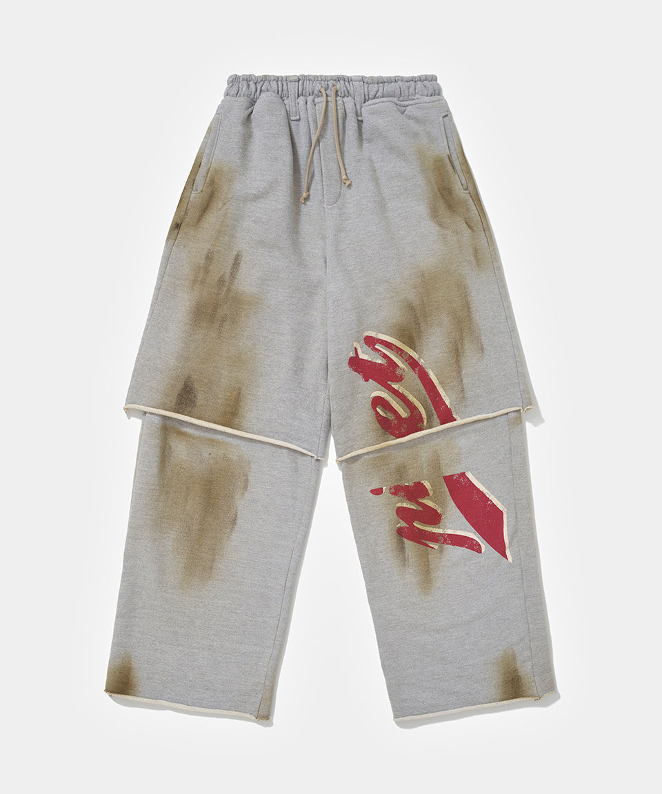 Layered Wide Leg French Terry Trousers - Grey Melange