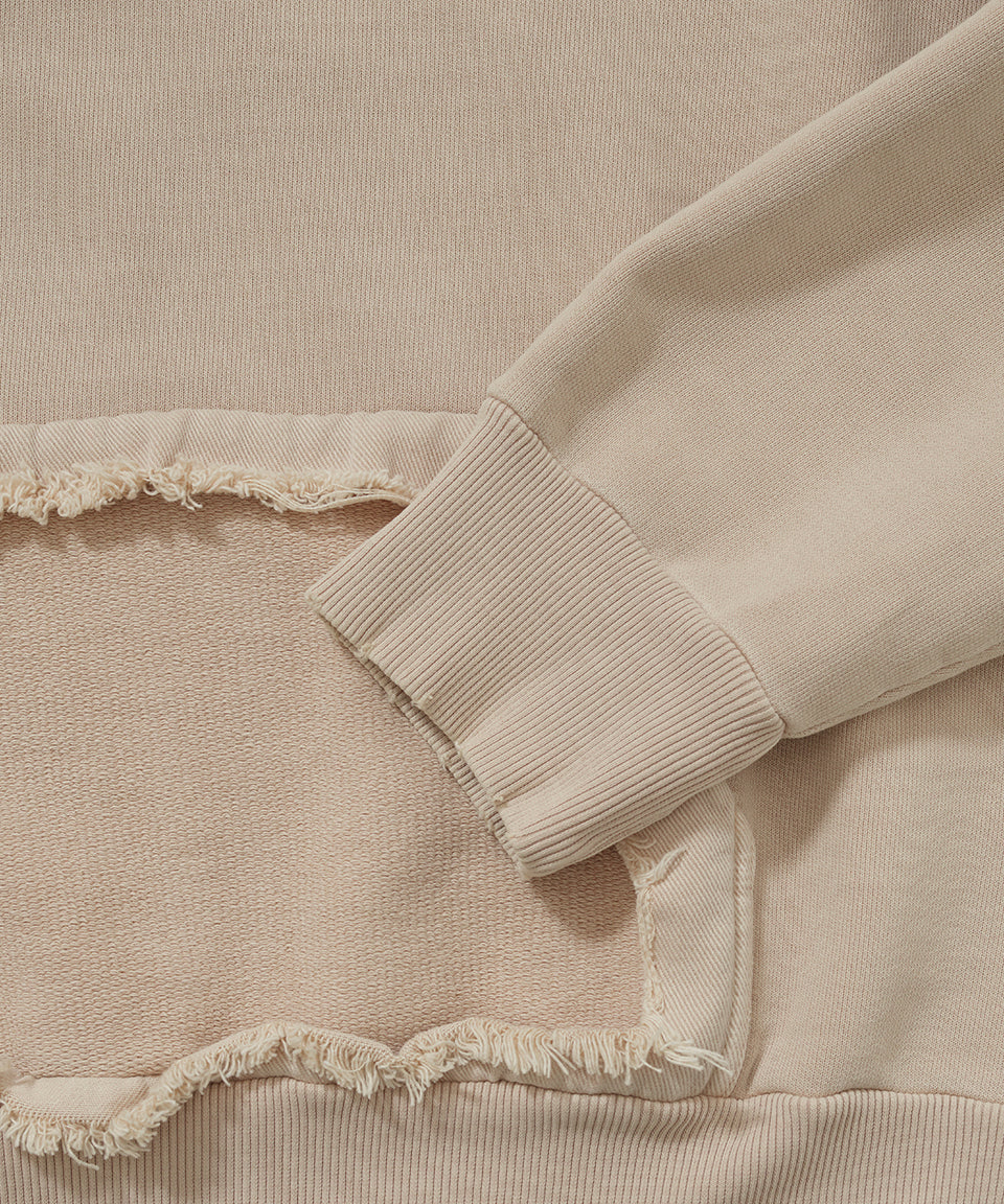 Distressed Cut Out Hoodie - Beige