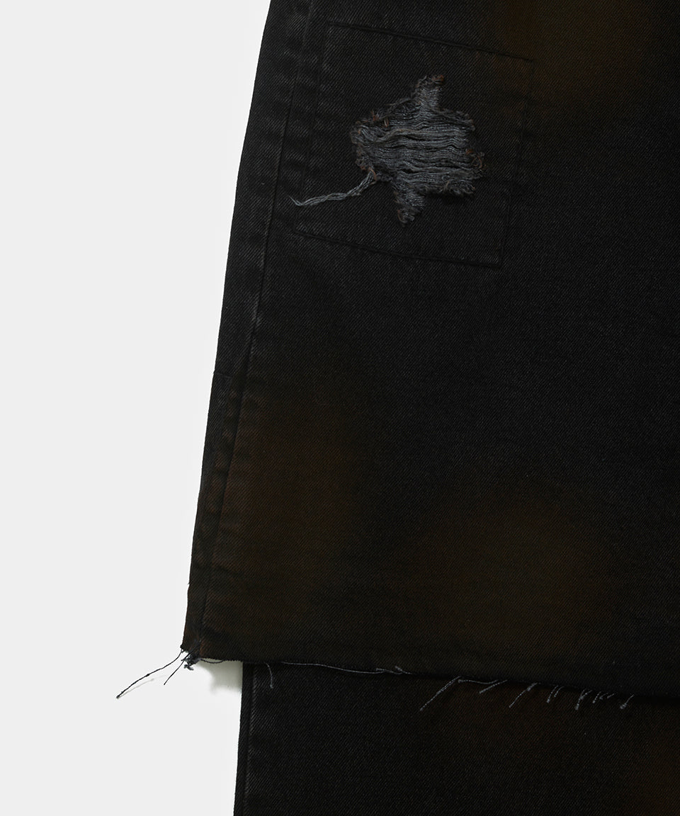 Layered Black Denim Trousers - Black Denim