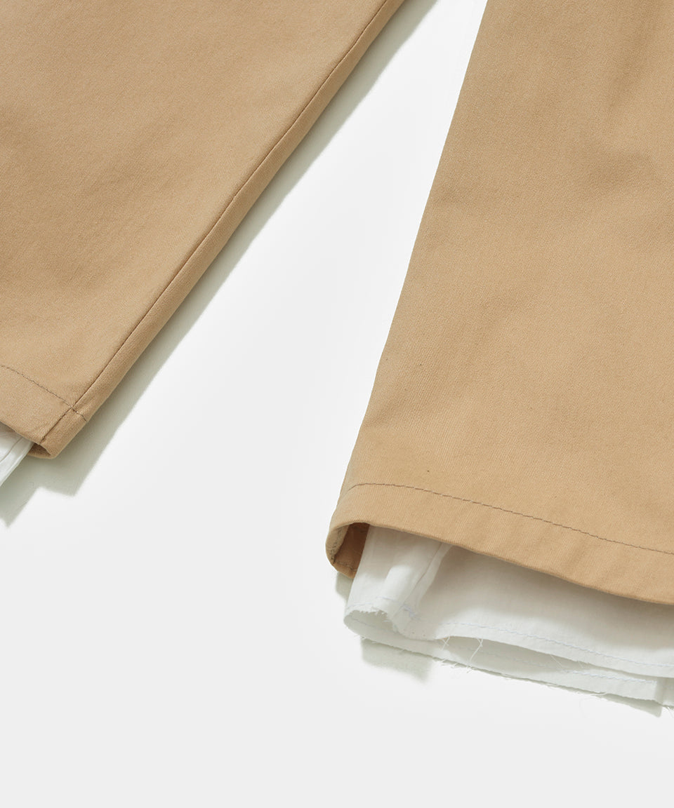 Lined Chino Wide Leg Trousers - Khaki