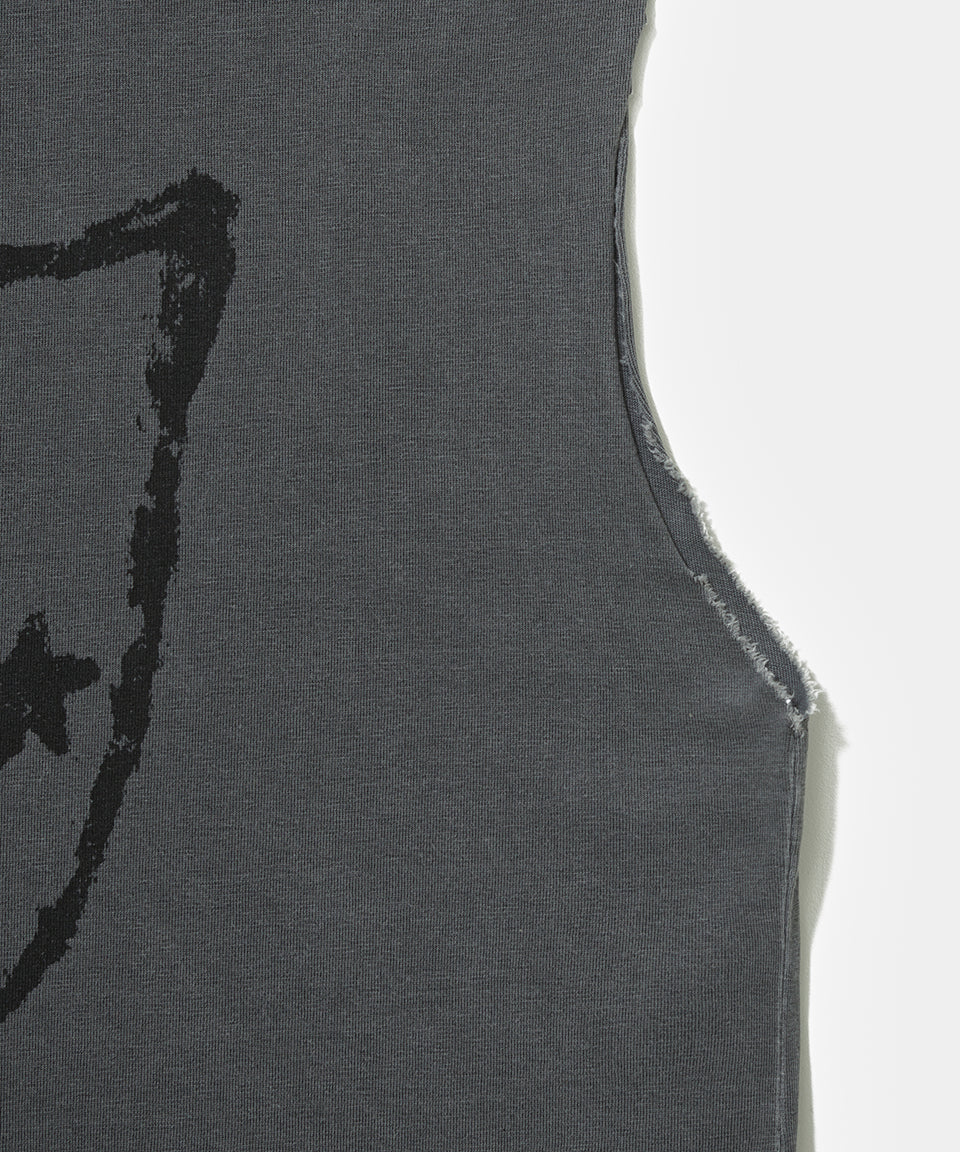 Emblem Raw Edge Oversized Tank Top - Vintage Black